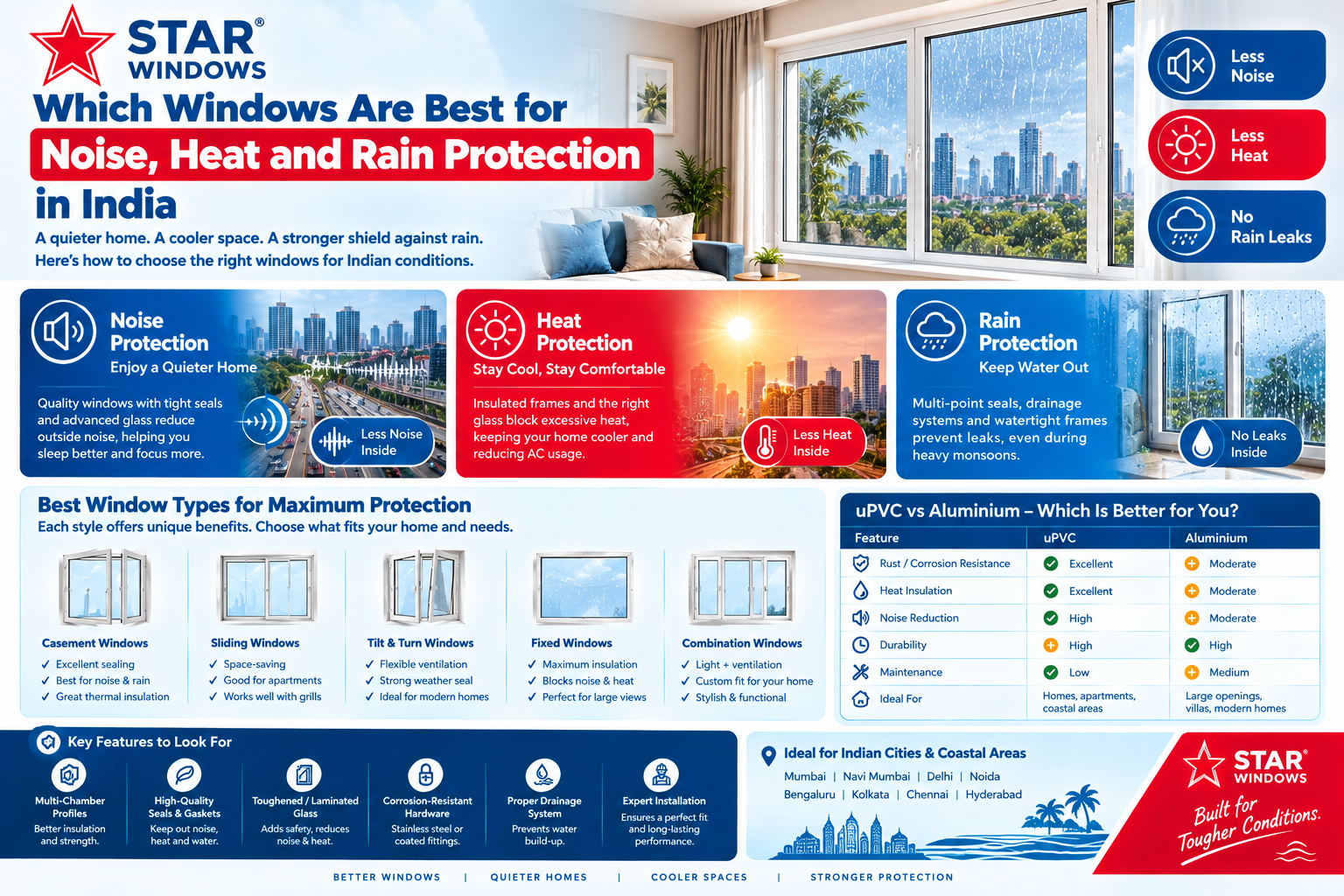 Which Windows Are Best for Noise, Heat and Rain Protection in India
